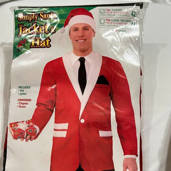 Simply Santa Suited Jacket & Hat Adult Costume One Size fits most up to Size 42 - Picture 6 of 11
